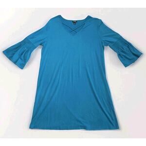 a.n.a Knit Bell Sleeve Shift Dress Blue Knee Length V-Neck XL Women Casual